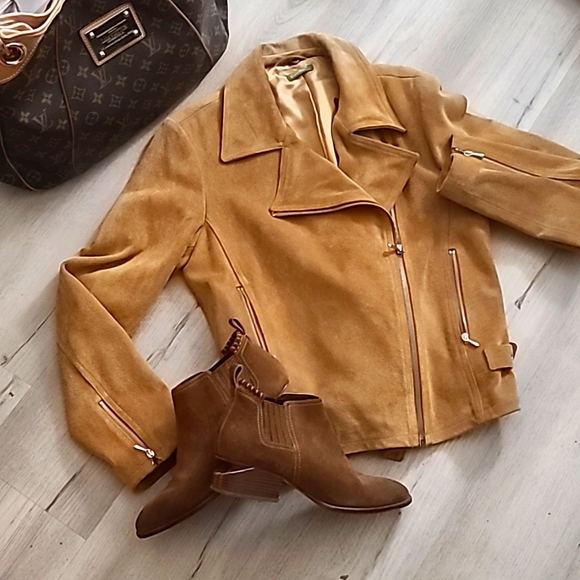 United Colors of Benetton Leather Women's Suede Moto Jacket - Picture 2 of 3